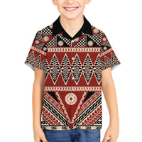 Vintage Bula Fiji Family Matching Long Sleeve Bodycon Dress and Hawaiian Shirt Red Tapa Masi Motif LT9 Son's Shirt Red - Polynesian Pride