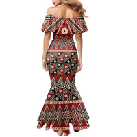 Vintage Bula Fiji Family Matching Mermaid Dress and Hawaiian Shirt Red Tapa Masi Motif LT9 - Polynesian Pride
