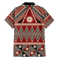 Vintage Bula Fiji Family Matching Off The Shoulder Long Sleeve Dress and Hawaiian Shirt Red Tapa Masi Motif LT9 - Polynesian Pride
