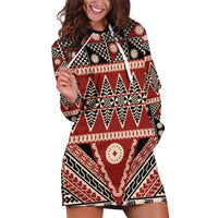 Vintage Bula Fiji Hoodie Dress Red Tapa Masi Motif LT9 Red - Polynesian Pride