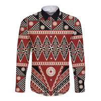 Vintage Bula Fiji Long Sleeve Button Shirt Red Tapa Masi Motif