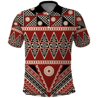 Vintage Bula Fiji Polo Shirt Red Tapa Masi Motif