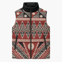 Vintage Bula Fiji Sleeveless Puffer Jacket Red Tapa Masi Motif - Polynesian Pride