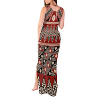 Vintage Bula Fiji Tank Maxi Dress Red Tapa Masi Motif