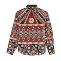 Vintage Bula Fiji Women Casual Shirt Red Tapa Masi Motif LT9 - Polynesian Pride