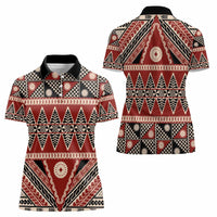 Vintage Bula Fiji Women Polo Shirt Red Tapa Masi Motif LT9 - Polynesian Pride