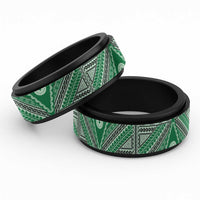 Vintage Bula Fiji Spinner Ring Green Tapa Motif Fijian Tribal Masi LT9 Black Green - Polynesian Pride