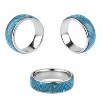 Vintage Bula Fiji Classic Ring Blue Tapa Motif Fijian Tribal Masi LT9 - Polynesian Pride