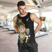 South Africa Protea and New Zealand Men Tank Top Go All Black-Springboks Rugby with Kente And Maori LT9 - Polynesian Pride