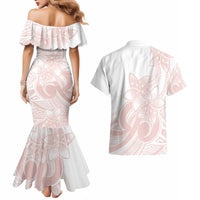 Polynesian Tribal Plumeria Lotu Tamaiti Couples Matching Mermaid Dress and Hawaiian Shirt Pastel Blush LT9 - Polynesian Pride