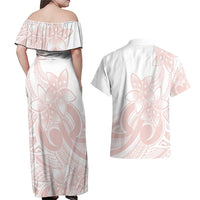 Polynesian Tribal Plumeria Lotu Tamaiti Couples Matching Off Shoulder Maxi Dress and Hawaiian Shirt Pastel Blush LT9 - Polynesian Pride