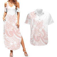 Polynesian Tribal Plumeria Lotu Tamaiti Couples Matching Summer Maxi Dress and Hawaiian Shirt Pastel Blush LT9 Blush - Polynesian Pride