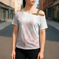 Polynesian Tribal Plumeria Lotu Tamaiti Cross Shoulder Shirt Pastel Blush LT9 - Polynesian Pride