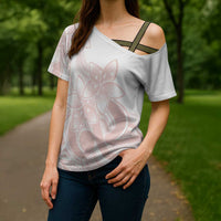 Polynesian Tribal Plumeria Lotu Tamaiti Cross Shoulder Shirt Pastel Blush LT9 - Polynesian Pride