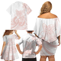 Polynesian Tribal Plumeria Lotu Tamaiti Family Matching Off Shoulder Short Dress and Hawaiian Shirt Pastel Blush LT9 - Polynesian Pride