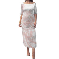 Polynesian Tribal Plumeria Lotu Tamaiti Family Matching Puletasi and Hawaiian Shirt Pastel Blush LT9 Mom's Dress Blush - Polynesian Pride