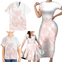 Polynesian Tribal Plumeria Lotu Tamaiti Family Matching Short Sleeve Bodycon Dress and Hawaiian Shirt Pastel Blush LT9 - Polynesian Pride