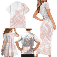 Polynesian Tribal Plumeria Lotu Tamaiti Family Matching Short Sleeve Bodycon Dress and Hawaiian Shirt Pastel Blush LT9 - Polynesian Pride