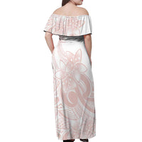 Polynesian Tribal Plumeria Lotu Tamaiti Off Shoulder Maxi Dress Pastel Blush LT9 - Polynesian Pride