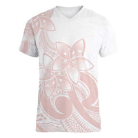 Polynesian Tribal Plumeria Lotu Tamaiti Women V-Neck T-Shirt Pastel Blush LT9 Female Blush - Polynesian Pride