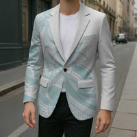 Polynesian Tribal Plumeria Lotu Tamaiti Blazer Pastel Cyan - Polynesian Pride
