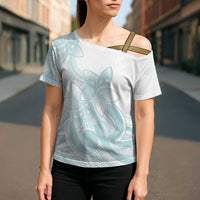 Polynesian Tribal Plumeria Lotu Tamaiti Cross Shoulder Shirt Pastel Cyan LT9 - Polynesian Pride