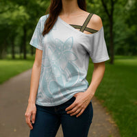 Polynesian Tribal Plumeria Lotu Tamaiti Cross Shoulder Shirt Pastel Cyan LT9 - Polynesian Pride