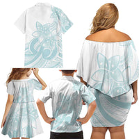 Polynesian Tribal Plumeria Lotu Tamaiti Family Matching Off Shoulder Short Dress and Hawaiian Shirt Pastel Cyan LT9 - Polynesian Pride