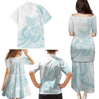 Polynesian Tribal Plumeria Lotu Tamaiti Family Matching Puletasi and Hawaiian Shirt Pastel Cyan LT9 - Polynesian Pride