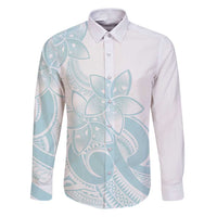 Polynesian Tribal Plumeria Lotu Tamaiti Family Matching Puletasi and Hawaiian Shirt Pastel Cyan LT9 Dad's Shirt - Long Sleeve Cyan - Polynesian Pride