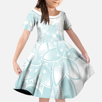 Polynesian Tribal Plumeria Lotu Tamaiti Family Matching Tank Maxi Dress and Hawaiian Shirt Pastel Cyan LT9 Daughter's Dress Cyan - Polynesian Pride