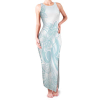 Polynesian Tribal Plumeria Lotu Tamaiti Family Matching Tank Maxi Dress and Hawaiian Shirt Pastel Cyan LT9 Mom's Dress Cyan - Polynesian Pride