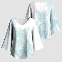 Polynesian Tribal Plumeria Lotu Tamaiti Kimono Sleeve Blouse Pastel Cyan LT9 - Polynesian Pride