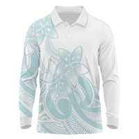 Polynesian Tribal Plumeria Lotu Tamaiti Long Sleeve Polo Shirt Pastel Cyan LT9 Cyan - Polynesian Pride