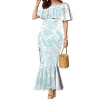 Polynesian Tribal Plumeria Lotu Tamaiti Mermaid Dress Pastel Cyan LT9 Women Cyan - Polynesian Pride