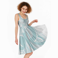 Polynesian Tribal Plumeria Lotu Tamaiti Midi Dress Pastel Cyan LT9 - Polynesian Pride