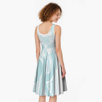 Polynesian Tribal Plumeria Lotu Tamaiti Midi Dress Pastel Cyan LT9 - Polynesian Pride