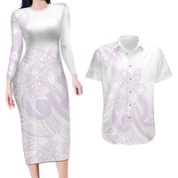 Polynesian Tribal Plumeria Lotu Tamaiti Couples Matching Long Sleeve Bodycon Dress and Hawaiian Shirt Pastel Mauve LT9 Mauve - Polynesian Pride