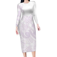 Polynesian Tribal Plumeria Lotu Tamaiti Family Matching Long Sleeve Bodycon Dress and Hawaiian Shirt Pastel Mauve LT9 Mom's Dress Mauve - Polynesian Pride