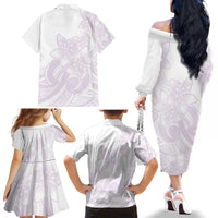 Polynesian Tribal Plumeria Lotu Tamaiti Family Matching Off The Shoulder Long Sleeve Dress and Hawaiian Shirt Pastel Mauve LT9 - Polynesian Pride