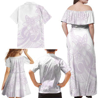 Polynesian Tribal Plumeria Lotu Tamaiti Family Matching Off Shoulder Maxi Dress and Hawaiian Shirt Pastel Mauve LT9 - Polynesian Pride