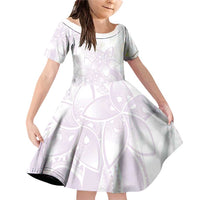 Polynesian Tribal Plumeria Lotu Tamaiti Family Matching Off Shoulder Short Dress and Hawaiian Shirt Pastel Mauve LT9 Daughter's Dress Mauve - Polynesian Pride