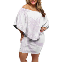 Polynesian Tribal Plumeria Lotu Tamaiti Family Matching Off Shoulder Short Dress and Hawaiian Shirt Pastel Mauve LT9 Mom's Dress Mauve - Polynesian Pride