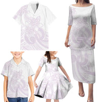 Polynesian Tribal Plumeria Lotu Tamaiti Family Matching Puletasi and Hawaiian Shirt Pastel Mauve LT9 - Polynesian Pride