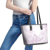 Polynesian Tribal Plumeria Lotu Tamaiti Leather Tote Bag Pastel Mauve LT9 - Polynesian Pride