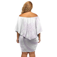 Polynesian Tribal Plumeria Lotu Tamaiti Off Shoulder Short Dress Pastel Mauve LT9 - Polynesian Pride