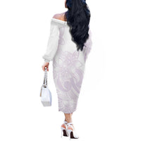 Polynesian Tribal Plumeria Lotu Tamaiti Off The Shoulder Long Sleeve Dress Pastel Mauve LT9 - Polynesian Pride