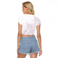 Polynesian Tribal Plumeria Lotu Tamaiti Raglan Cropped T Shirt Pastel Mauve LT9 - Polynesian Pride