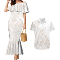 Polynesian Tribal Plumeria Lotu Tamaiti Couples Matching Mermaid Dress and Hawaiian Shirt Pastel Nude LT9 Nude - Polynesian Pride