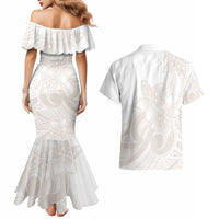 Polynesian Tribal Plumeria Lotu Tamaiti Couples Matching Mermaid Dress and Hawaiian Shirt Pastel Nude LT9 - Polynesian Pride